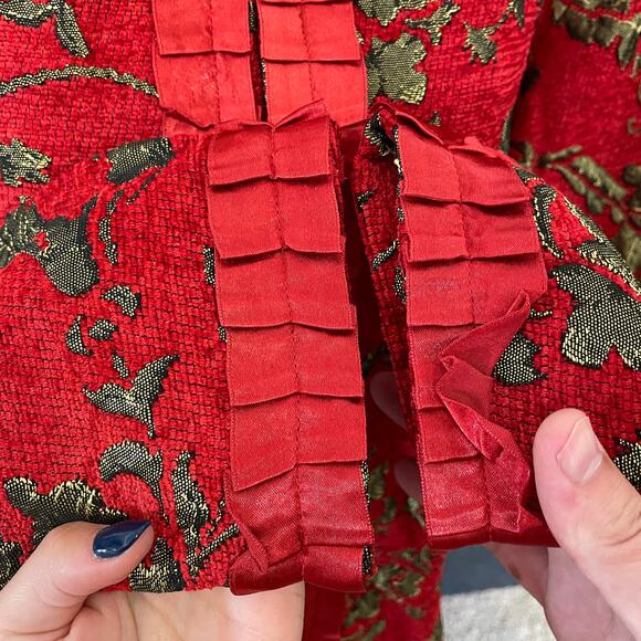 Indigo Moon Red Gold Holiday Jacket Women’s XL Christmas Party Brocade Festive - Picture 11 of 14